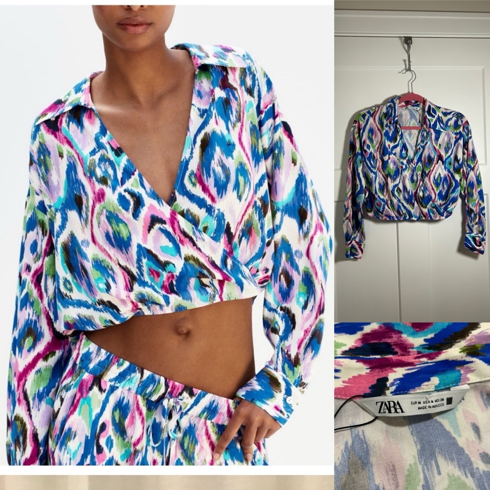 Zara crop top long sleeve v neck